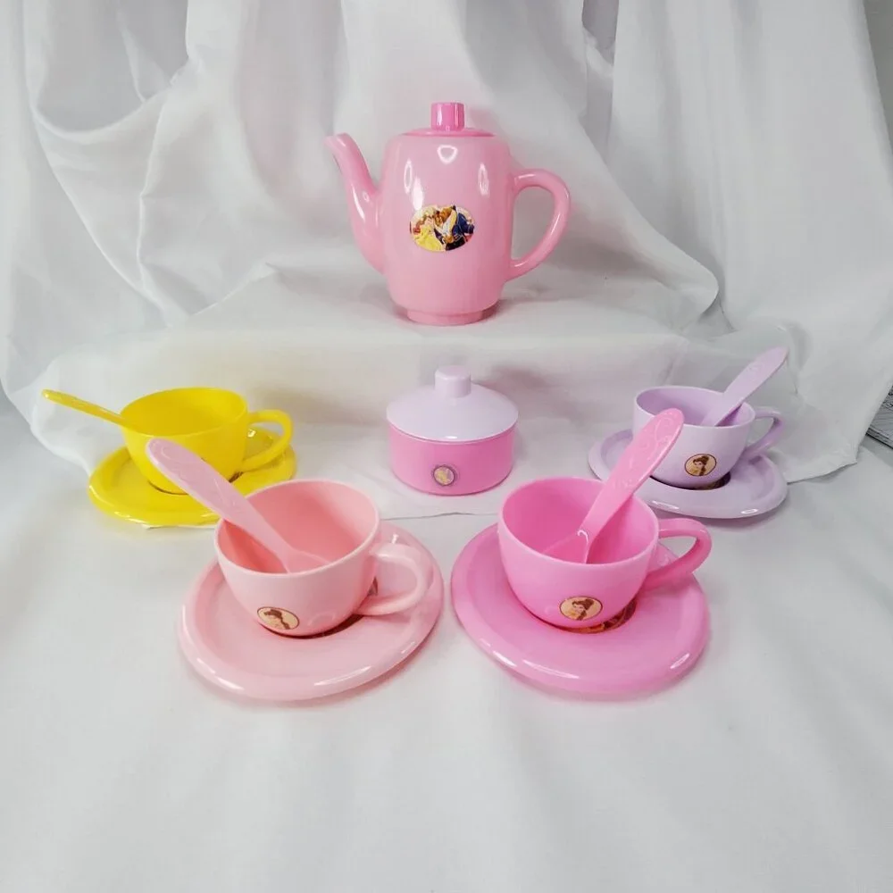 Disney Princess Belle & Beast Childs Play Tea Set Cups Saucers Teapot Spoons - Picture 2 of 12